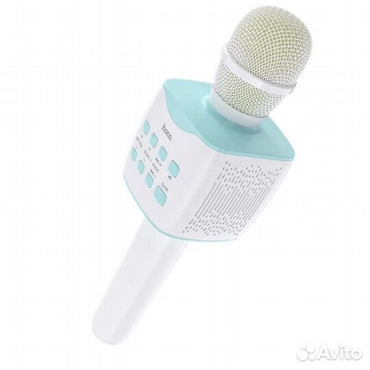 Беспроводной караоке микрофон бело-голубой новый