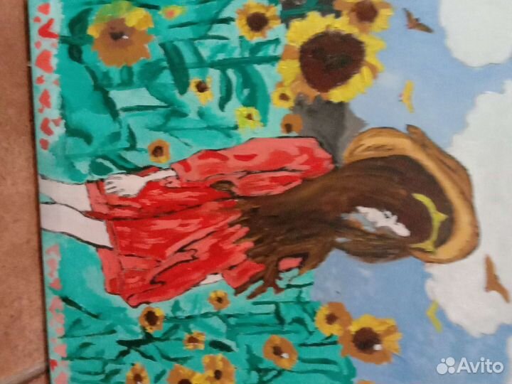 Картина девочка в подсолнухах