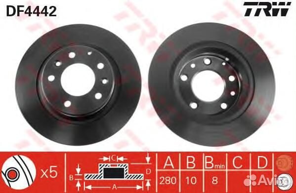 Диск тормозной зад DF4442 TRW