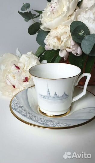 Чайная пара лфз, ручная роспись, авторский фарфор