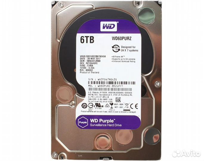 Жесткий диск WD Purple WD60purz, 6тб, HDD, sataiii