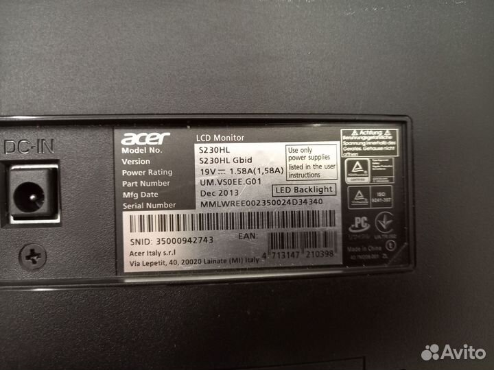 Монитор Acer 23 дюйма, S230HL