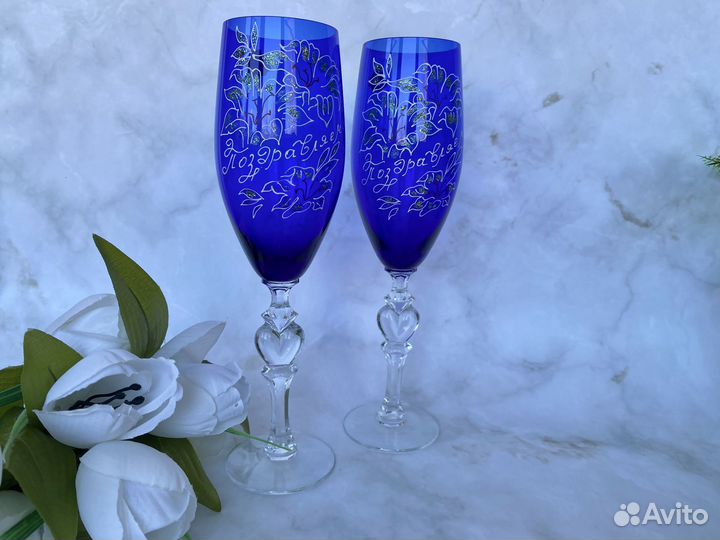 Подарочные бокалы хрусталь и кобальтовое стекло