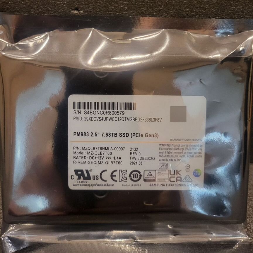 [PM983] Samsung 7.68tb Mzqlb7t6hmla-00007 Pm983