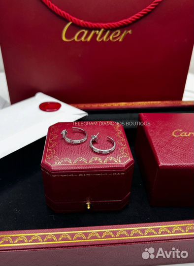 Серьги cartier love белое золото 750