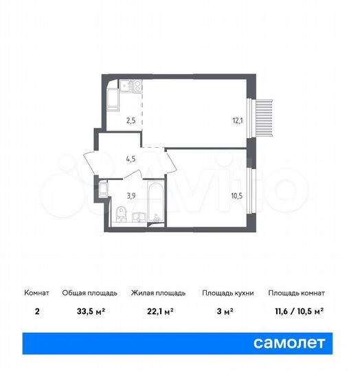 2-к. квартира, 33,5 м², 9/17 эт.