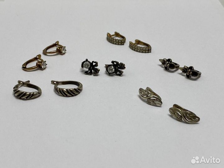 Сережки 6 пар, серебро 925 пр, английский замок