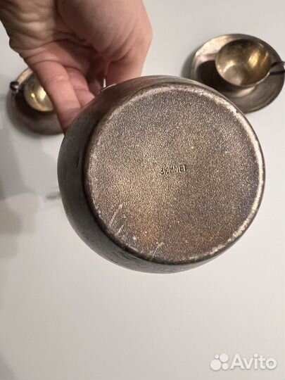 СССР, набор кофейный, мельхиор,золочение,патина