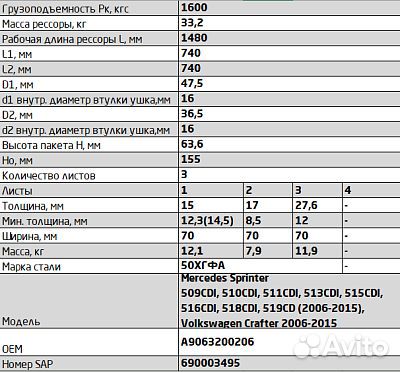 Рессора задняя для Mercedes-Benz Sprinter 509-519