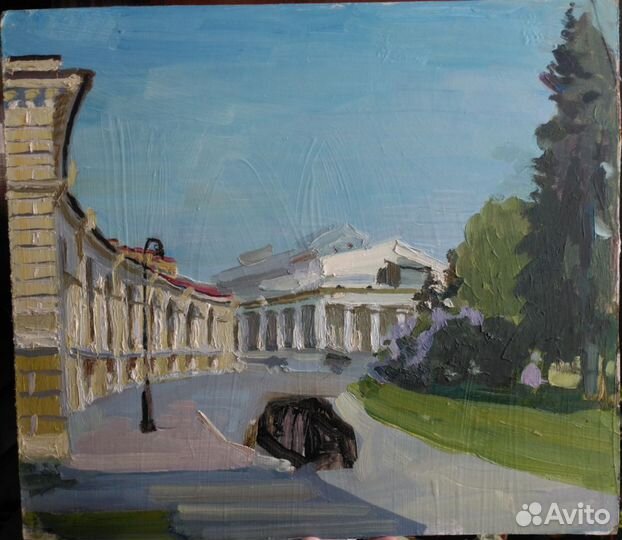 Этюд маслом картина городской пейзаж город лето