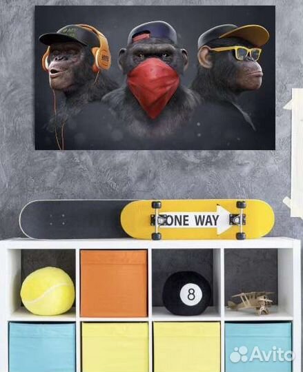 Картины на холсте 3 обезьяны в интерьер