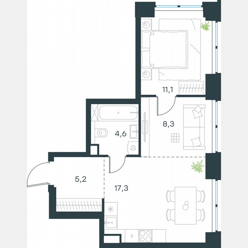 2-к. квартира, 46,5 м², 2/48 эт.