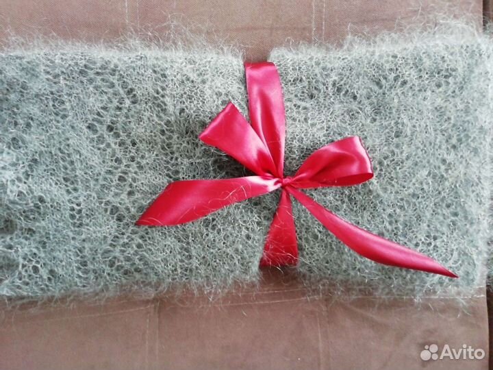 Платок шаль пуховый из серого козьего пуха