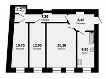 3-к. квартира, 67,3 м², 4/6 эт.