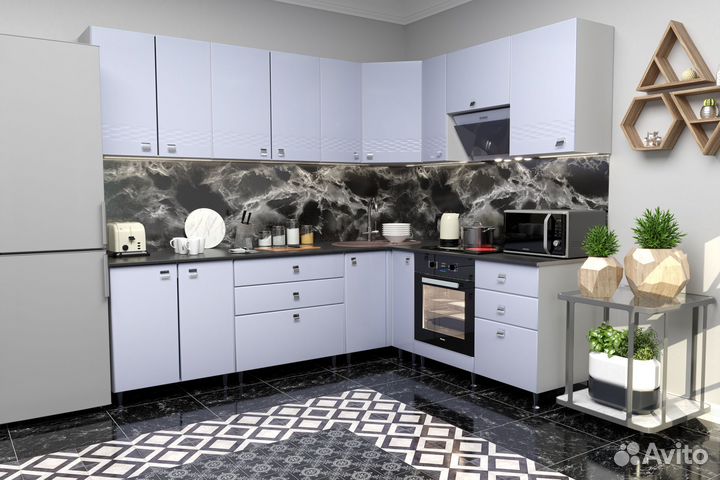 Кухня модульная Узор белый глянец угловая 2,4*1,19