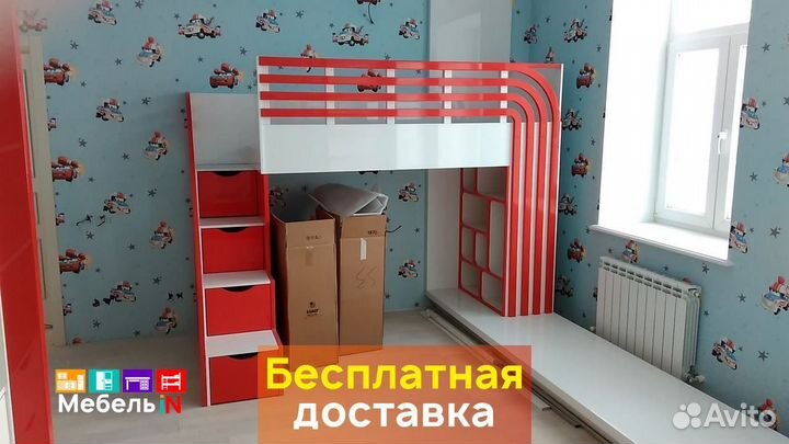 Кровать в детскую со столом и шкафом