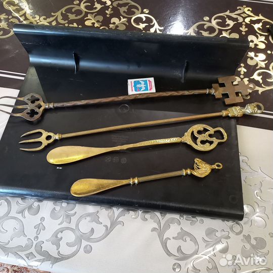 Ложка для обуви каминная вилка латунь англия