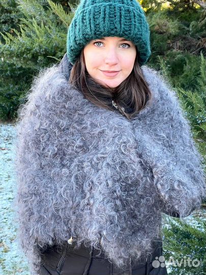 Косынка Кудрявая серая из натурального пуха козы
