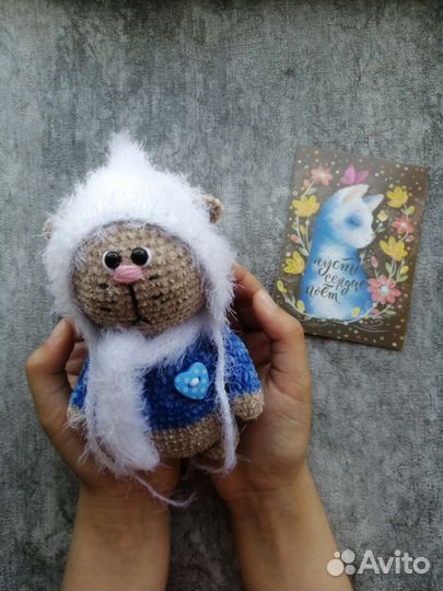 Вязаные игрушки, мини котик, кот