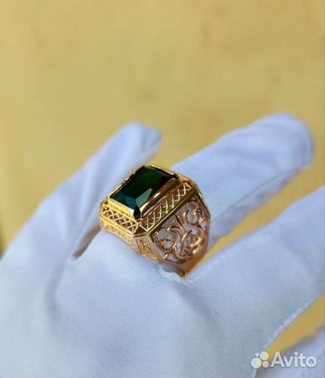 Золотая мужская печатка, перстень 585