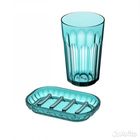 Стакан для щёток, мыльница. Пластик. Бирюзовый