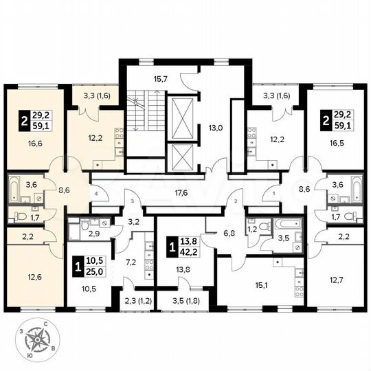 2-к. квартира, 59,1 м², 13/24 эт.