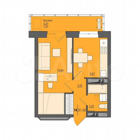 1-к. квартира, 31,6 м², 14/25 эт.