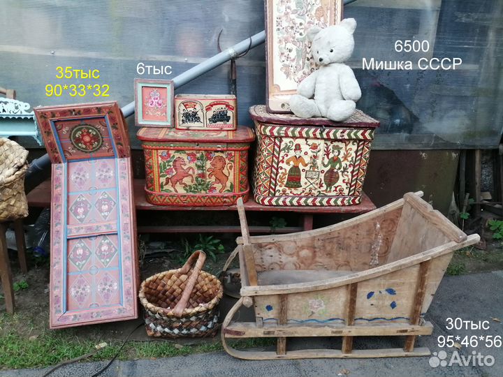 Санки старинные расписные плетеные дровни