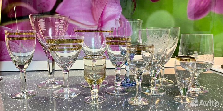 Бокалы рюмки фужеры СССР Стекло Добор Виноград