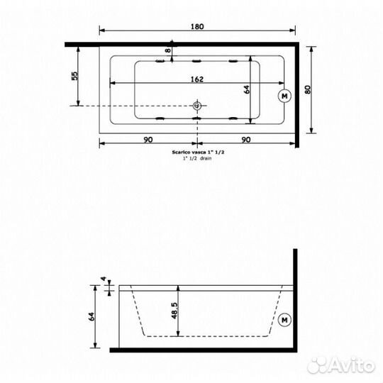 Акриловая ванна Gruppo Treesse Quadra 180х80 белы