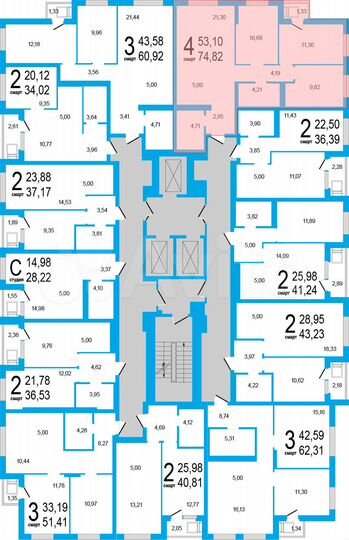 4-к. квартира, 74,8 м², 6/25 эт.