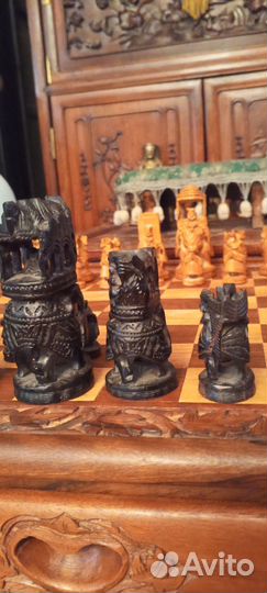 Старые индийские антикварные шахматы дерево резьба