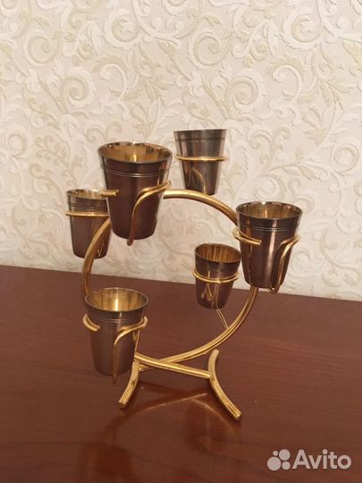 Коньячный набор. Мельхиор с позолотой