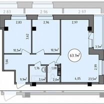 2-к. квартира, 63,7 м², 2/9 эт.