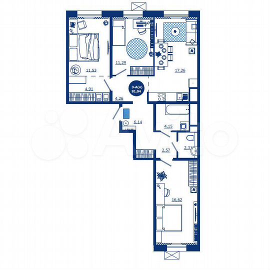 3-к. квартира, 81 м², 11/17 эт.