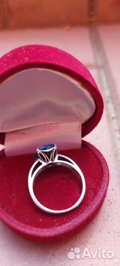 Серебряное кольцо с голубым топазом 925 СССР