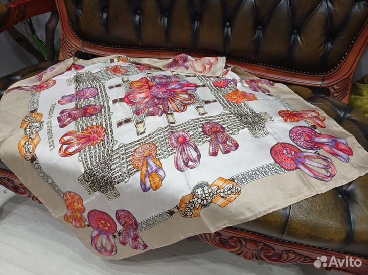 Шелковый платок hermes 95cm креп шелк