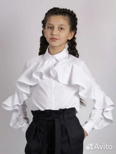 Блузка белая школьная для девочки 140-146