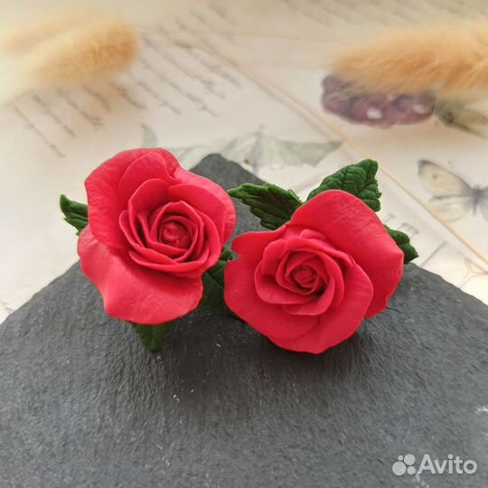 Серьги Красная роза. Ручная работа