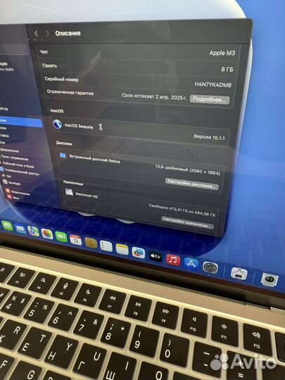 MacBook Air 13 M3 8gb 512gb 10 ядер гарантия