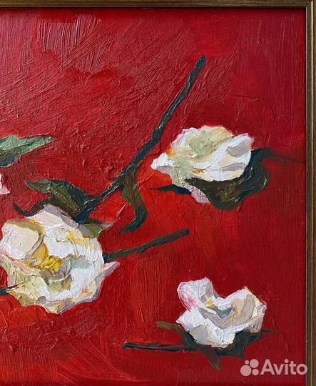 Картина маслом «Розы на красном»