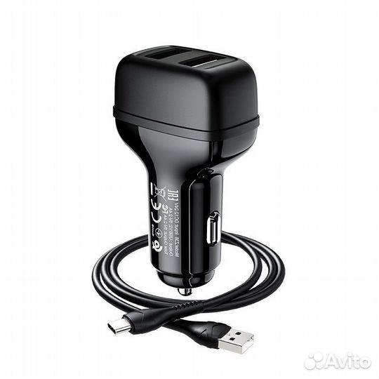 Азу hoco Z36 USB dual port 2.4A+Type-C (Black)