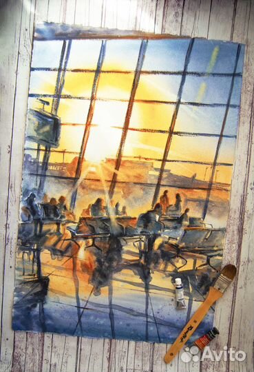 Картина акварелью закат 