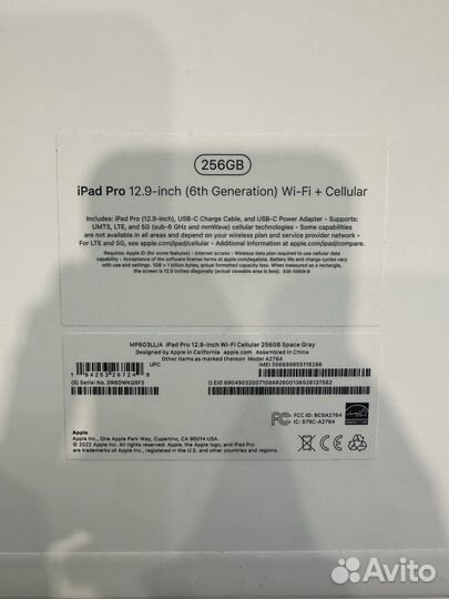 iPad pro 12.9 2022 M2 256 LTE + wifi, США