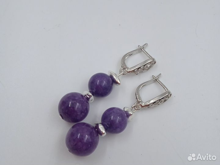 Серьги 4см чароит