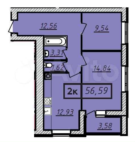 2-к. квартира, 56,6 м², 7/10 эт.
