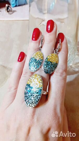 Комплекты серебро,перламутр,хризоколла