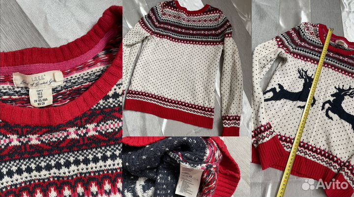 Теплый шерстяной зимний свитер с оленями (разные)