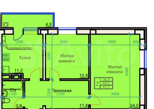 2-к. квартира, 67,7 м², 6/9 эт.