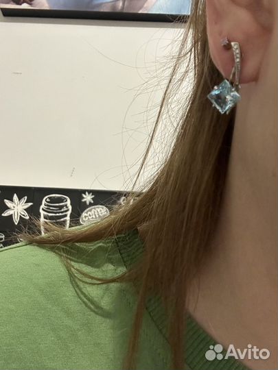 Серьги серебро с голубым топазом